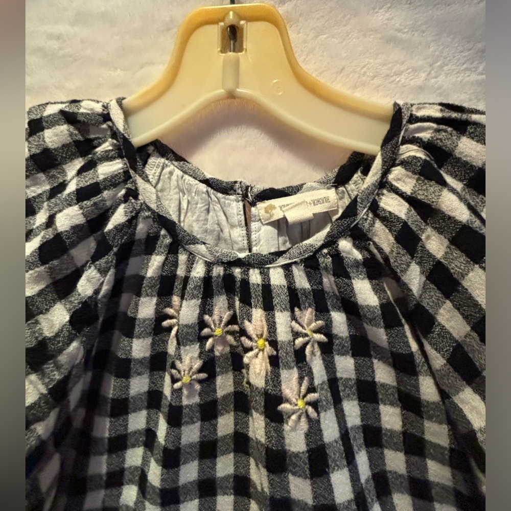 Black and white gingham smocked shirt